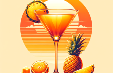 foto del cocktail descritto nel testo “Ricetta Tropical Sunset Martini: Cocktail con Vodka e Ananas”