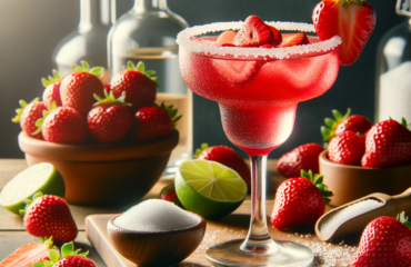 foto del cocktail descritto nel testo “Come Preparare il Perfetto Margarita alla Fragola Estivo”