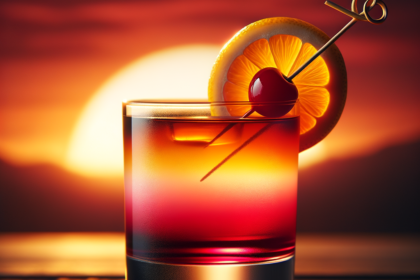 foto del cocktail descritto nel testo “Ricetta del Cocktail Sunset Negroni: Twist Estivo al Classico Negroni”