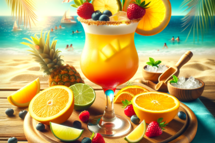 foto del cocktail descritto nel testo “Ricetta Cocktail Estivo: Come Preparare un Tropical Sunrise”